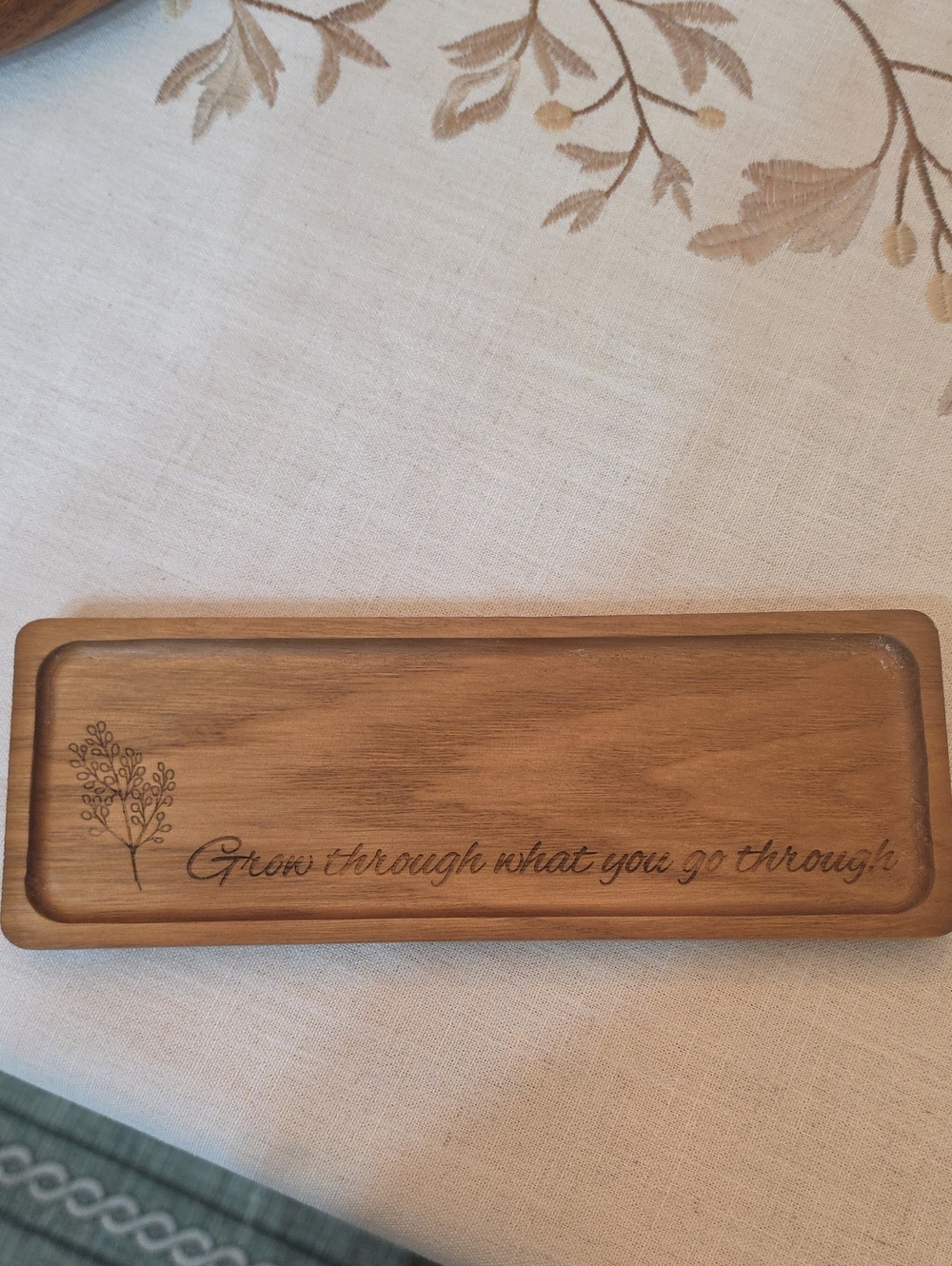 Wood Vanity Tray with Engraved Inspirational Quote